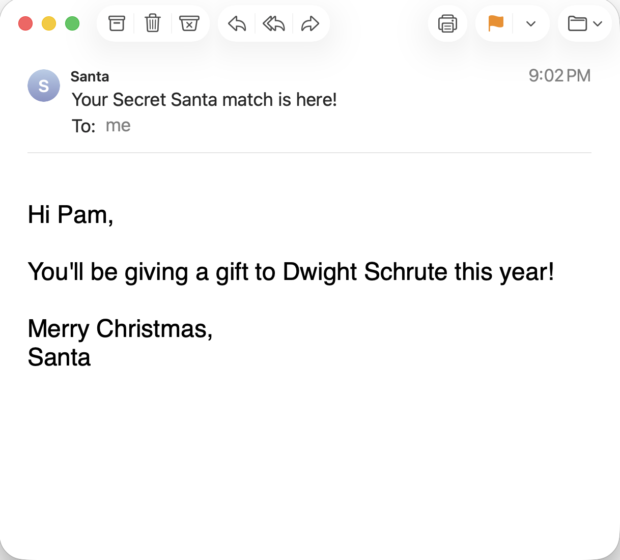 Example Secret Santa email (light)
